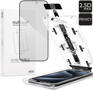 moVear mBOX GLASS mSHIELD 2.5D MAX privacy for Apple iPhone 15 Pro Max (6.7") (Anti spy, with Applicator)