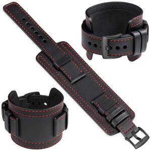 moVear Prestige CW1 20mm Wide leather watch strap with pad | Black, Black stitching [sizes XS-XXL and buckle to choose from]