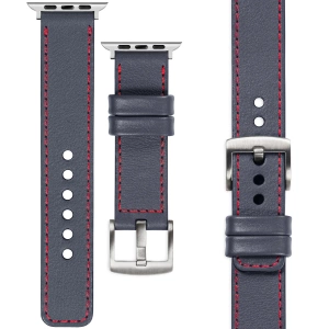 moVear Prestige C1 22mm Steel gray Leather strap for Apple Watch 10 / 9 / 8 / 7 / 6 / 5 / 4 / SE (42/41/40mm) | Steel gray stitching [sizes XS-XXL and buckle to choose from]