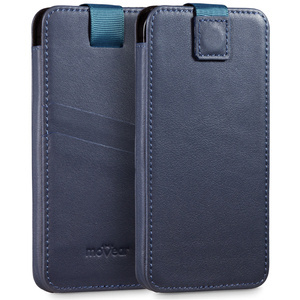 moVear pocketCase C+ Slide in leather Bag Pouch for Smartfon rozmiar M (ok 151 x 73 x 9mm) | Nappa leather (Navy blue)