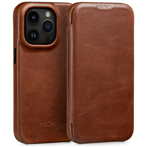 moVear flipSide 4S Leather slim case for Apple iPhone 14 Pro Max (6.7") | Natural oiled leather (Dark brown)