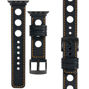 moVear Prestige R1 20mm Black Leather strap for Apple Watch 8 / 7 / 6 / 5 / 4 / SE (45/44mm) & Ultra (49mm) | Black stitching [size and buckle to choose from]