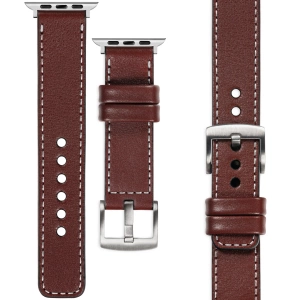 moVear Prestige C1 20mm Auburn Leather strap for Apple Watch 10 / 9 / 8 / 7 / 6 / 5 / 4 / SE (46/45/44mm) & Ultra (49mm) | Auburn stitching [sizes XS-XXL and buckle to choose from]