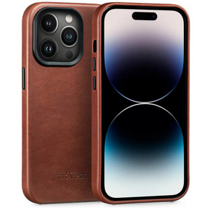 moVear [PRODUCT_MODEL] Leather back cover for Apple iPhone 14 Pro Max (6.7") | MagSafe compatible, Natural oiled leather (Auburn brown)