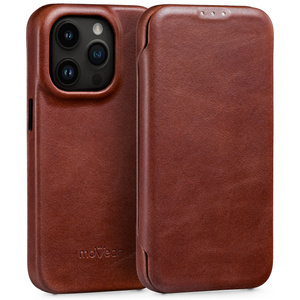 moVear flipSide 4S Leather slim case for Apple iPhone 14 Pro Max (6.7") | Natural oiled leather (Auburn brown)