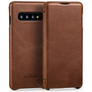 moVear flipSide S Leather slim case for Samsung Galaxy S10 (6.1") | Smooth leather (Dark brown)