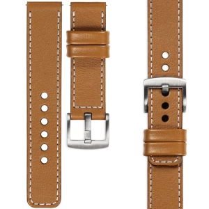 moVear Prestige C1 18mm Light brown Leather strap for Garmin Vivoactive 4S, Venu 3S/2S, Vívomove 3S | Light brown stitching [sizes XS-XXL and buckle to choose from]