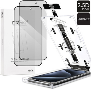 2 pcs. | moVear mBOX GLASS mSHIELD 2.5D MAX privacy for Apple iPhone 15 Pro Max (6.7") (Anti spy, with Applicator)