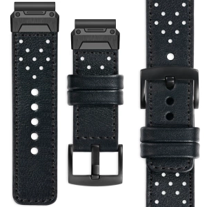 moVear Prestige R3X Leather strap for Garmin QuickFit 22mm (Fenix / Forerunner / Epix / Instinct / Enduro / Quatix / MARQ - 47/45mm) Black, Black stitching [sizes XS-XXL and buckle to choose from]