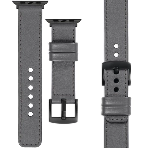 moVear Prestige C1 22mm Gray Leather strap for Apple Watch 10 / 9 / 8 / 7 / 6 / 5 / 4 / SE (46/45/44mm) & Ultra (49mm) | Gray stitching [sizes XS-XXL and buckle to choose from]