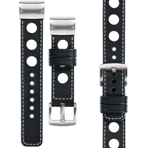 moVear Prestige R1 Leather strap for Garmin QuickFit 22mm (Fenix / Forerunner / Epix / Instinct / Enduro / Quatix / MARQ - 47/45mm) Black, Black stitching [sizes XS-XXL and buckle to choose from]
