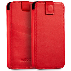 moVear pocketCase C+ Slide in leather Bag Pouch for Smartfon rozmiar M (ok 148 x 71 x 8mm) | Nappa leather (Red)