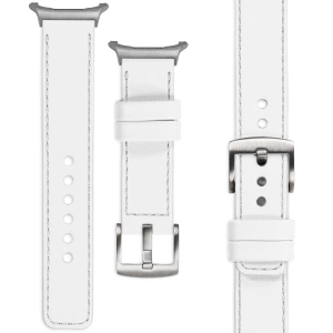 moVear Prestige C1 24mm White Leather strap for Samsung Galaxy Watch Ultra | White stitching [sizes XS-XXL and buckle to choose from]
