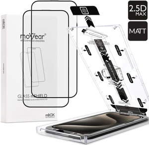 2 pcs. | moVear mBOX GLASS mSHIELD 2.5D MAX MATT for Apple iPhone 15 Pro (6.1") (case friendly, Anti-reflective, with Applicator)