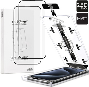 2 pcs. | moVear mBOX GLASS mSHIELD 2.5D MAX MATT for Apple iPhone 15 Pro Max (6.7") (case friendly, Anti-reflective, with Applicator)