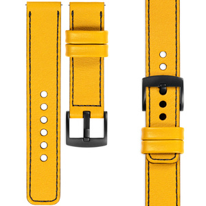 moVear Prestige C1 18mm leather watch strap | Yellow, Yellow stitching [sizes XS-XXL and buckle to choose from]