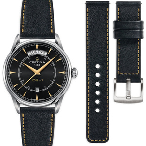moVear Prestige C1 20mm Black Leather strap for Certina DS-1 Day Date C029.430.11.051.00 | Black stitching [sizes XS-XXL]