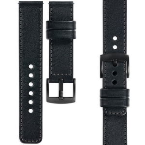 moVear Prestige C1 20mm Black Leather strap for Garmin Vivoactive 5/3, Vivomove 3, Venu 2 | Black stitching [sizes XS-XXL and buckle to choose from]