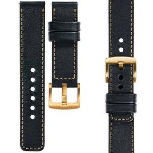 moVear Prestige C1 20mm Black Leather strap for Garmin Vivoactive 5/3, Vivomove 3, Venu 2 | Black stitching [sizes XS-XXL and buckle to choose from]