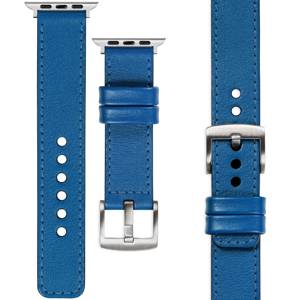 moVear Prestige C1 20mm Blue Leather strap for Apple Watch 9 / 8 / 7 / 6 / 5 / 4 / SE (45/44mm) & Ultra (49mm) | Blue stitching [sizes XS-XXL and buckle to choose from]