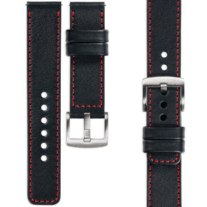 moVear Prestige C1 21mm leather watch strap | Black, Black stitching [sizes XS-XXL and buckle to choose from]