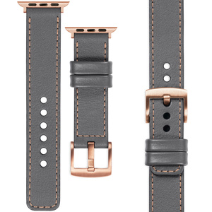 moVear Prestige C1 22mm Gray Leather strap for Apple Watch 10 / 9 / 8 / 7 / 6 / 5 / 4 / SE (42/41/40mm) | Gray stitching [sizes XS-XXL and buckle to choose from]