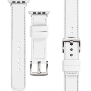 moVear Prestige C1 22mm White Leather strap for Apple Watch 10 / 9 / 8 / 7 / 6 / 5 / 4 / SE (46/45/44mm) & Ultra (49mm) | White stitching [sizes XS-XXL and buckle to choose from]