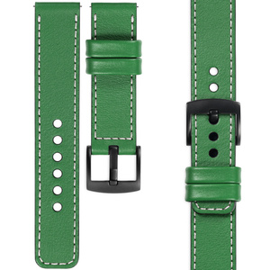 moVear Prestige C1 22mm leather watch strap | Green, Green stitching [sizes XS-XXL and buckle to choose from]