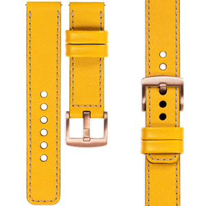 moVear Prestige C1 22mm leather watch strap | Yellow, Yellow stitching [sizes XS-XXL and buckle to choose from]