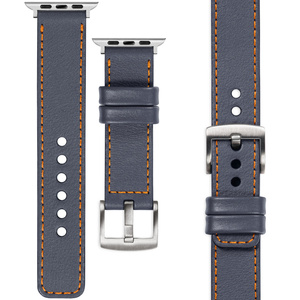 moVear Prestige C1 24mm Steel gray Leather strap for Apple Watch 10 / 9 / 8 / 7 / 6 / 5 / 4 / SE (46/45/44mm) & Ultra (49mm) | Steel gray stitching [sizes XS-XXL and buckle to choose from]