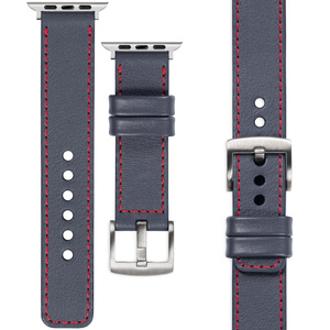 moVear Prestige C1 24mm Steel gray Leather strap for Apple Watch 9 / 8 / 7 / 6 / 5 / 4 / SE (45/44mm) & Ultra (49mm) | Steel gray stitching [sizes XS-XXL and buckle to choose from]
