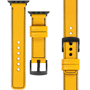 moVear Prestige C1 24mm Yellow Leather strap for Apple Watch 10 / 9 / 8 / 7 / 6 / 5 / 4 / SE (46/45/44mm) & Ultra (49mm) | Yellow stitching [sizes XS-XXL and buckle to choose from]