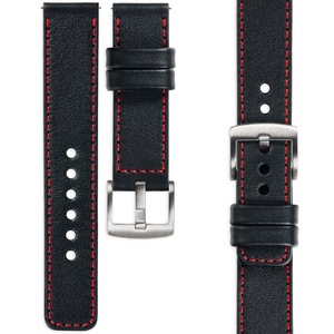 moVear Prestige C1 24mm leather watch strap | Black, Black stitching [sizes XS-XXL and buckle to choose from]