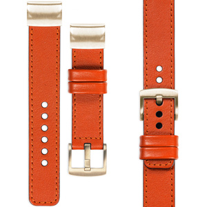 moVear Prestige C1 Leather strap for Garmin QuickFit 20mm (Fenix / Instinct - 42/40mm) Orange, Orange stitching [sizes XS-XXL and buckle to choose from]