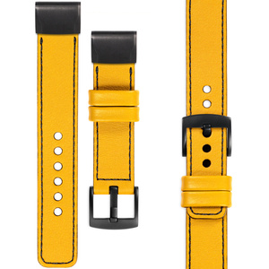 moVear Prestige C1 Leather strap for Garmin QuickFit 20mm (Fenix / Instinct - 42/40mm) Yellow, Yellow stitching [sizes XS-XXL and buckle to choose from]