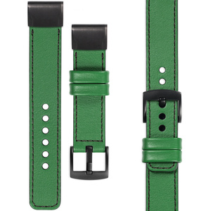 moVear Prestige C1 Leather strap for Garmin QuickFit 20mm (Fenix / Instinct - 43/42/40mm) Green, Green stitching [sizes XS-XXL and buckle to choose from]