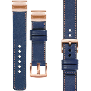 moVear Prestige C1 Leather strap for Garmin QuickFit 20mm (Fenix / Instinct - 43/42/40mm) Navy blue, Navy blue stitching [sizes XS-XXL and buckle to choose from]