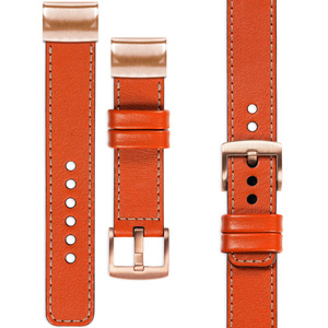 moVear Prestige C1 Leather strap for Garmin QuickFit 20mm (Fenix / Instinct - 43/42/40mm) Orange, Orange stitching [sizes XS-XXL and buckle to choose from]