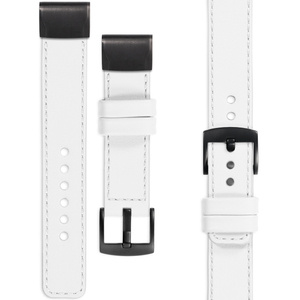 moVear Prestige C1 Leather strap for Garmin QuickFit 20mm (Fenix / Instinct - 43/42/40mm) White, White stitching [sizes XS-XXL and buckle to choose from]