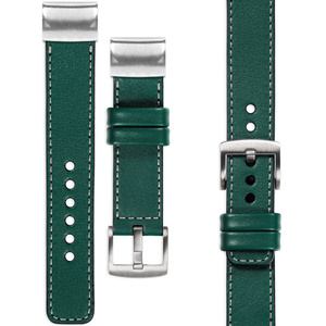 moVear Prestige C1 Leather strap for Garmin QuickFit 22mm (Fenix / Forerunner / Epix / Instinct / Enduro / Quatix / MARQ - 47/45mm) Bottle green, Bottle green stitching [sizes XS-XXL and buckle to choose from]