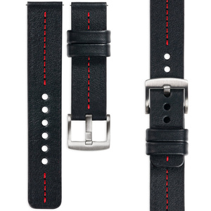 moVear Prestige C2 24mm leather watch strap | Black, Black stitching [sizes XS-XXL and buckle to choose from]