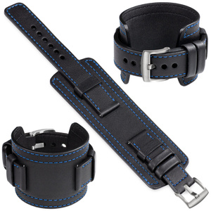 moVear Prestige CW1 18mm Wide leather watch strap with pad | Black, Black stitching [sizes XS-XXL and buckle to choose from]