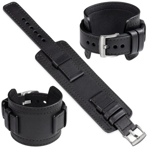 moVear Prestige CW1 19mm Wide leather watch strap with pad | Black, Black stitching [sizes XS-XXL and buckle to choose from]