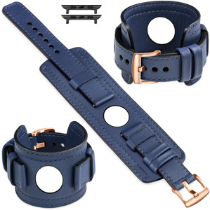 moVear Prestige CW1 20mm Wide leather watch strap with pad for Apple Watch 10 / 9 / 8 / 7 / 6 / 5 / 4 / SE (42/41/40mm) | Navy blue, Navy blue stitching [sizes XS-XXL and buckle to choose from]