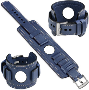 moVear Prestige CW1 20mm Wide leather watch strap with pad for Huawei Watch GT 3 2 1 / Pro (43/42mm) | Navy blue, Navy blue stitching [sizes XS-XXL and buckle to choose from]