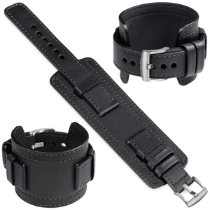 moVear Prestige CW1 22mm Wide leather watch strap with pad | Black, Black stitching [sizes XS-XXL and buckle to choose from]