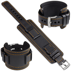 moVear Prestige CW1 24mm Wide leather watch strap with pad | Black, Black stitching [sizes XS-XXL and buckle to choose from]