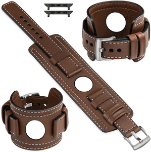 moVear Prestige CW1 24mm Wide leather watch strap with pad for Apple Watch 10 / 9 / 8 / 7 / 6 / 5 / 4 / SE (46/45/44mm) & Ultra (49mm) | Dark brown, Dark brown stitching [sizes XS-XXL and buckle to choose from]