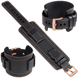 moVear Prestige CW1 26mm Wide leather watch strap with pad | Black, Black stitching [sizes XS-XXL and buckle to choose from]
