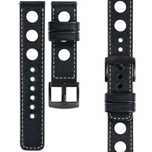 moVear Prestige R1 20mm leather watch strap | Black, Black stitching [sizes XS-XXL and buckle to choose from]